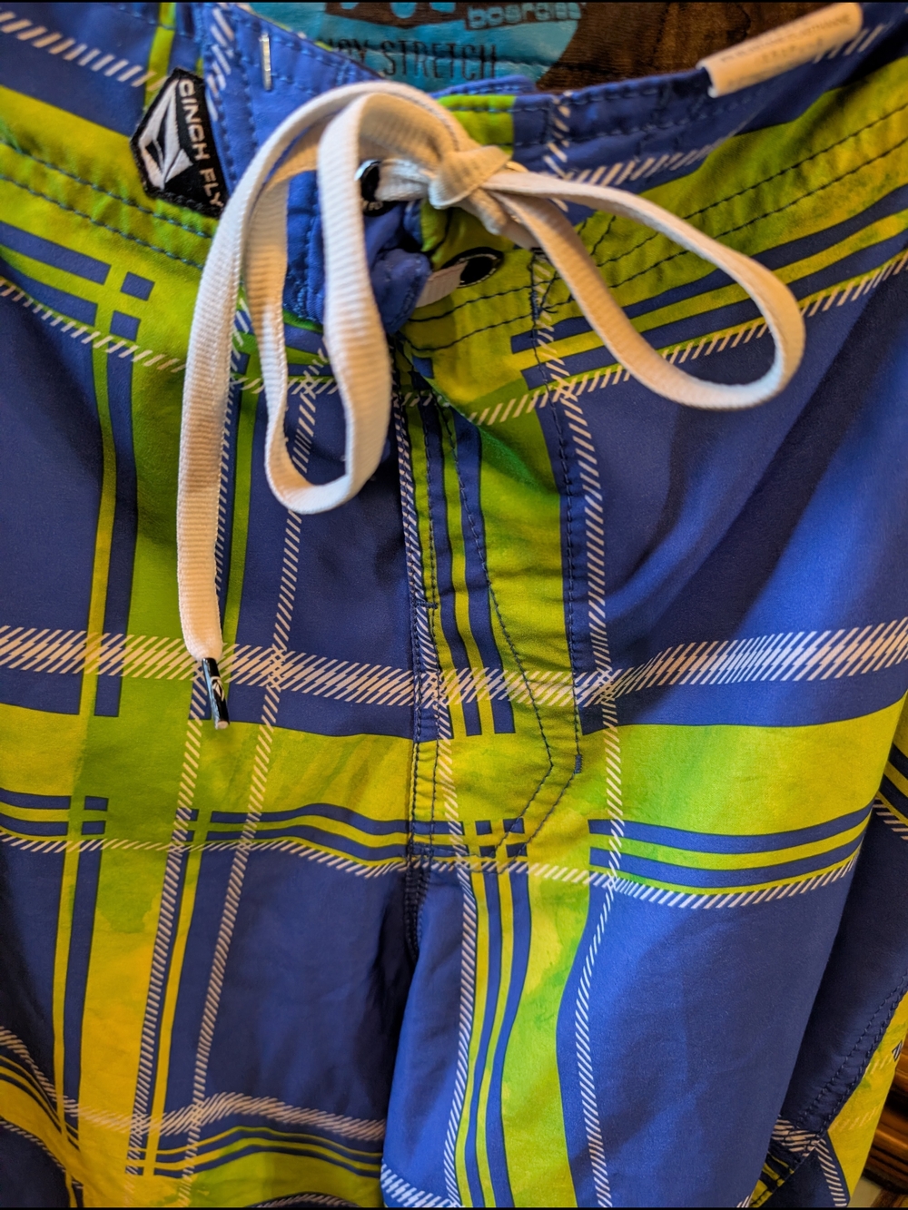 volcom swim trunks Men Board Shorts Surf Skater Blue Neon Green Plaid Y2K Punk